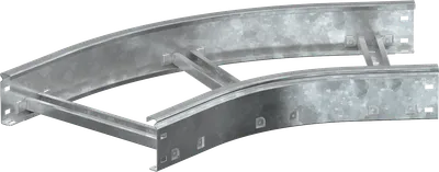 Применяется для организации поворота кабельной трассы на 45° в горизонтальной плоскости с радиусом поворота 300 мм.
Изготавливается из рулонной холоднокатанной стали с последующим нанесением защитного цинкового покрытия методом погружения в расплав (ГОСТ 9.307-89).