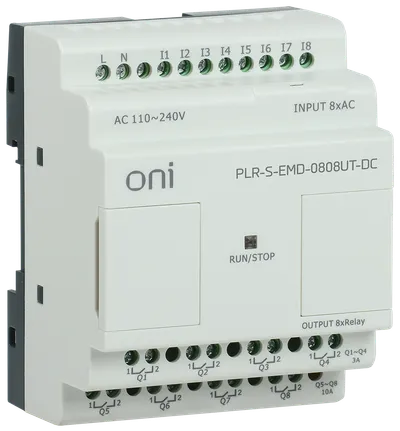 Модуль расширения программируемых логических реле и микро ПЛК ONI. Предназначен для увеличения количества дискретных и аналоговых каналов в логических реле или микро ПЛК ONI. Добавляет 8 дискретных входов, 4 из которых можно использовать как аналоговые 0-10В и 8 транзисторных PNP выходов. Напряжение питания 24В DC.