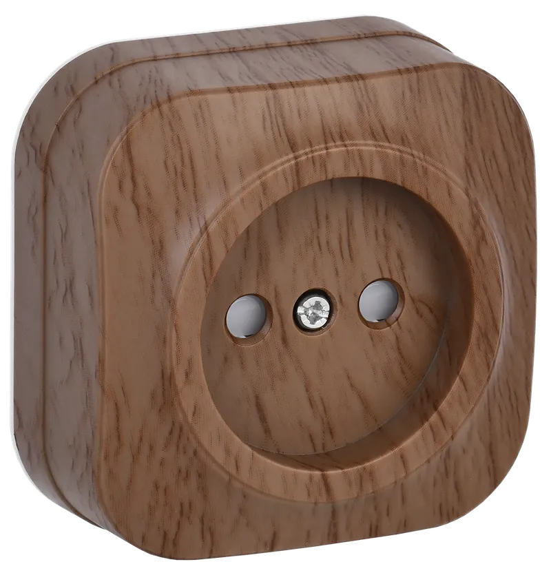 RSSh20-2-XD Single socket without grounding contact with protrctive shutter 10A open installation GLORY (oak) IEK
