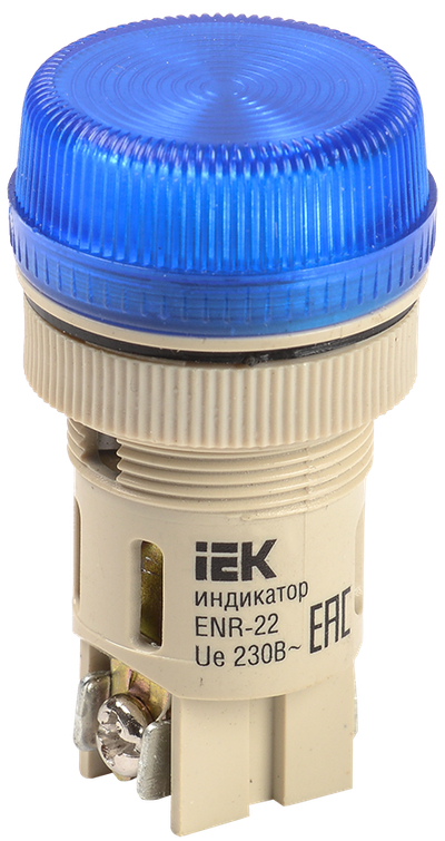 Лампа ENR-22 сигнальная d=22мм синий неон/240В цилиндр IEK