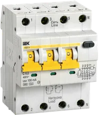 KARAT Автоматический выключатель дифференциального тока АВДТ 34 C63 100мА тип A IEK
