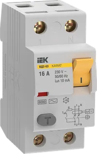 Выключатель дифференциальный (УЗО) KARAT ВД3-63 2P 16А 10мА 6кА тип AC IEK