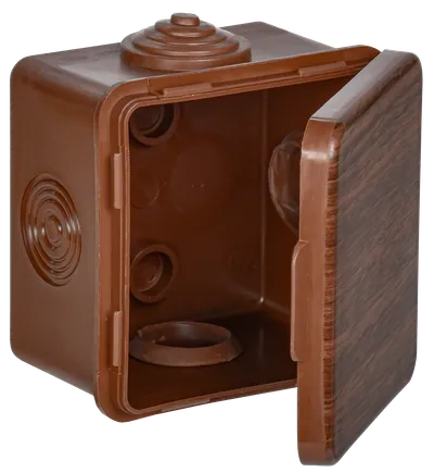 Коробка распаячная КМ для открытой проводки с откидной крышкой 65х65х50мм IP54 4 гермоввода дуб IEK