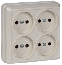 OKTAVA Розетка 4-местная без заземления для открытой установки 10А РС24-2-ОК кремовый GENERICA