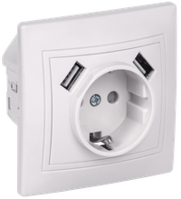 KVARTA Розетка с заземлением с защитными шторками 16А USBх2 2,1А РЮш10-1-КБ белый GENERICA