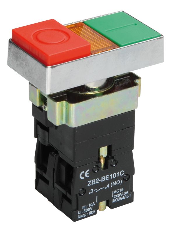 Кнопка управления LAY5-BW8465 "I-O" сдвоенная с подсветкой 1NO IEK (BBD40-BW-K51)