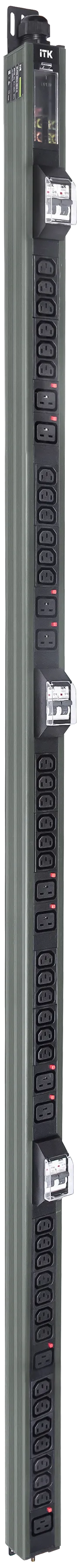 ITK BASE PDU вертикальный PV1113 45U 3 фазы 32А 38 розеток C13 + 10 розеток C19 с клеммной колодкой и кабелем 6м вилка IEC60309 (промышленная) серый