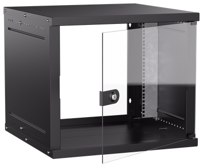 Шкаф настенный 19" 9U 600х600мм стеклянная дверь черный GENERICA
