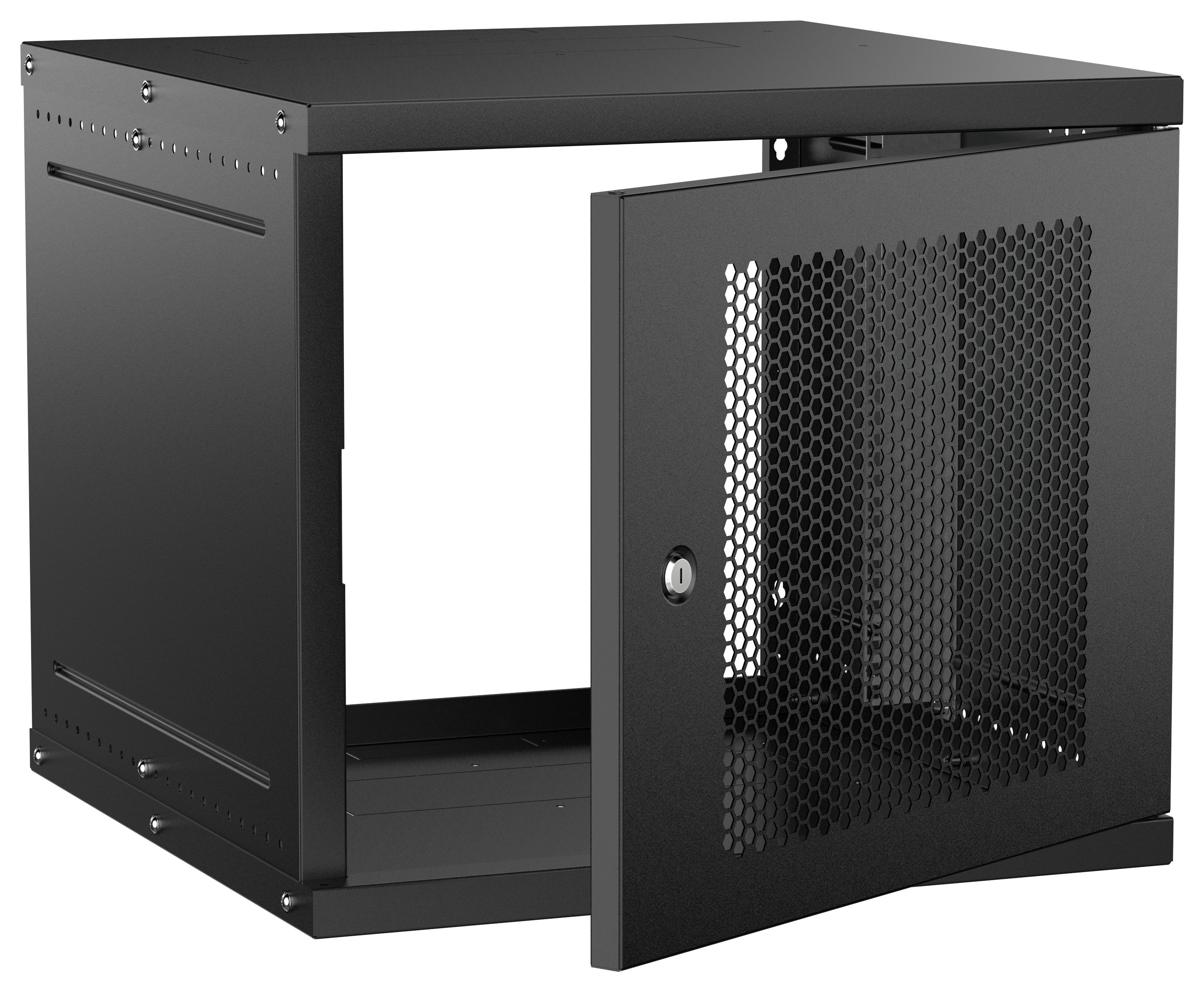 Шкаф настенный 19" 9U 600х600мм перфорированная дверь черный GENERICA (LWE5-09U66-PF-G)