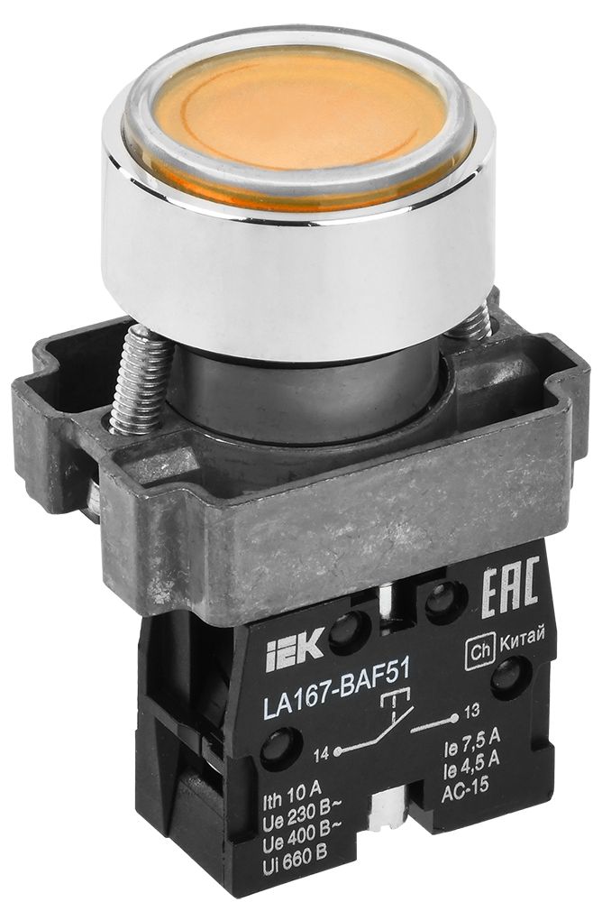 Кнопка управления LA167-BAF51 d=22мм 1NO желтая IEK (BBT20-BAF51-1-22-67-K05)