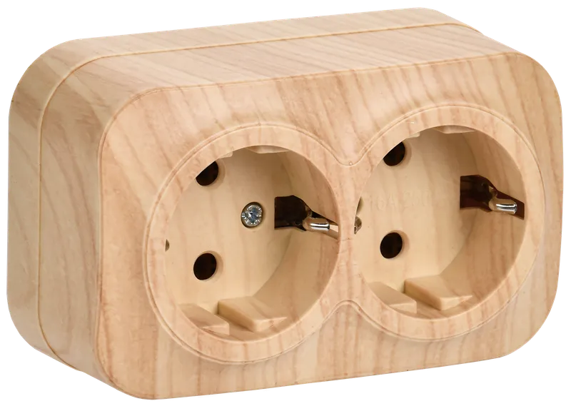 RS22-3-XC Double socket with grounding contact 16Awith opening installation GLORY (pine) IEK