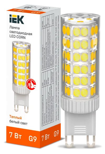 LED capsule lamp LED CORN capsule 7W 230V 3000K ceramics G9 IEK is a replacement for capsule halogen lamps of the corresponding base and is used both for basic lighting of residential and commercial premises, and for spot and accent lighting.