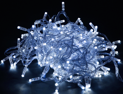 Гирлянда нить 10м 100 светодиодов белый свет IP44 прозрачный шнур 3м 230В контроллер 8 сцен IEK