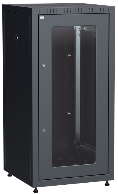 ITK LINEA E Шкаф напольный сетевой 19" 24U 600х600мм стеклянная передняя дверь задняя металлическая черный