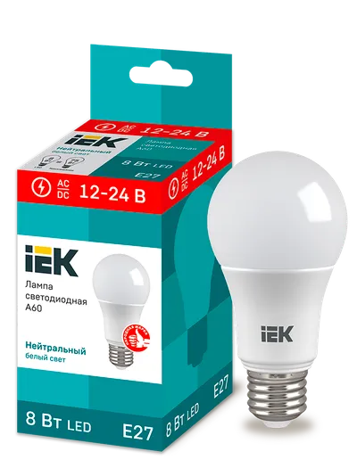 LED lamp A60 pear 8W 12-24V 4000K E27 IEK