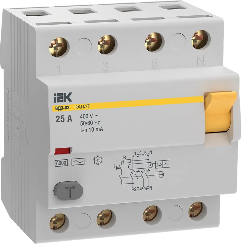 Выключатель дифференциальный (УЗО) KARAT ВД3-63 4P 25А 10мА 6кА тип AC IEK