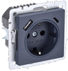 BRITE Розетка 1-местная с заземлением с защитными шторками 16А с USB A+C 18Вт РЮш11-1-БрМ маренго IEK0