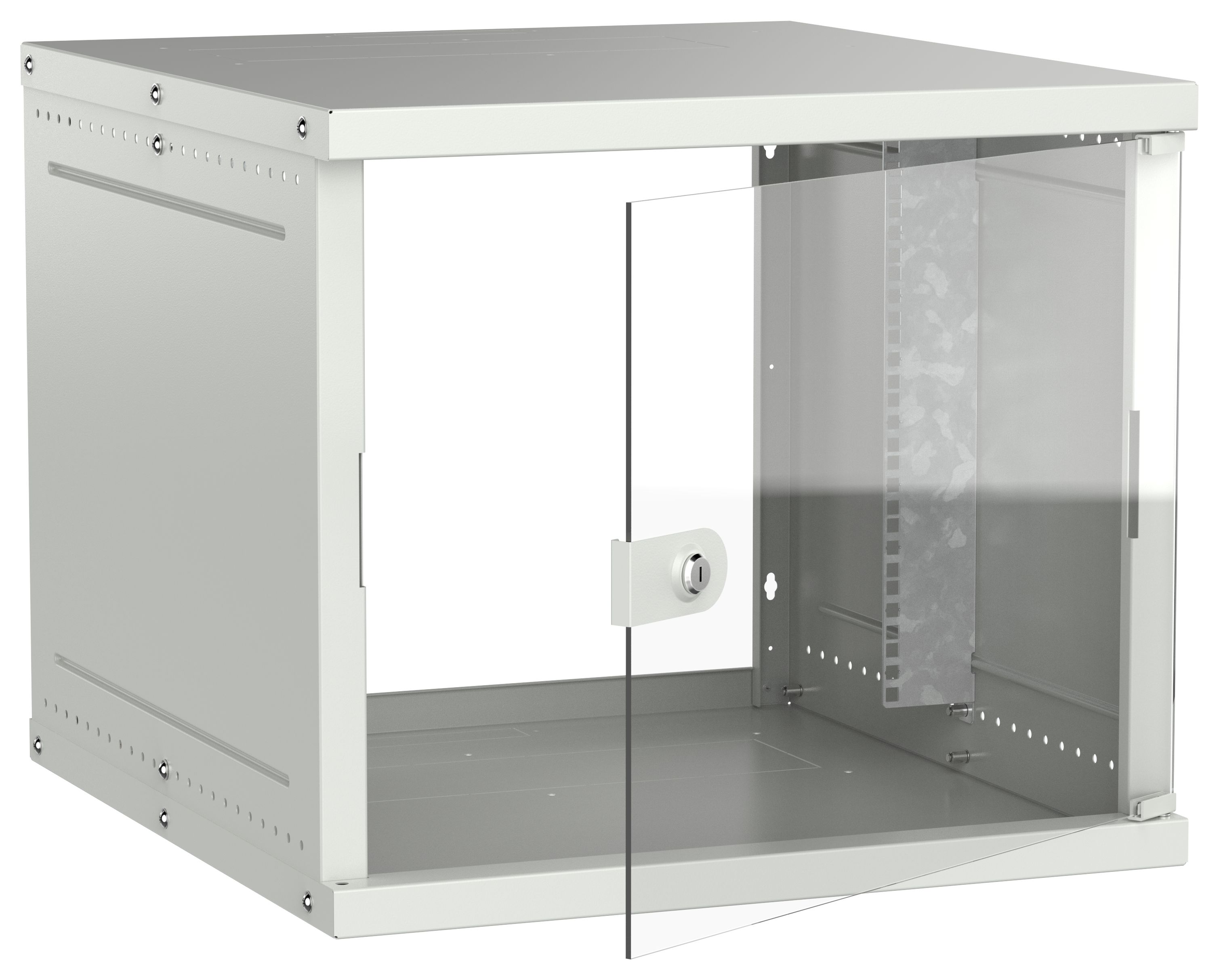Шкаф настенный 19" 9U 600х650мм стеклянная дверь серый GENERICA (LWE3-09U67-GF-G)
