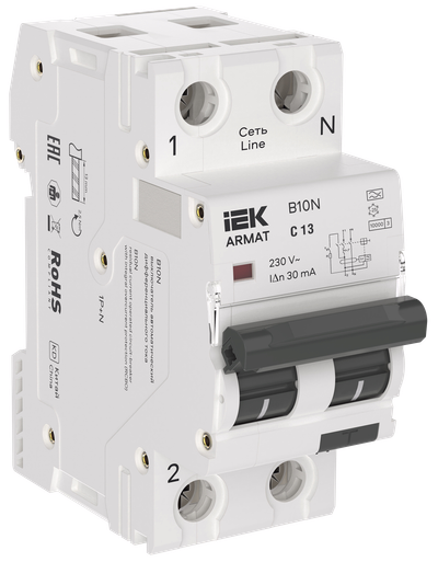 ARMAT Автоматический выключатель дифференциального тока B10N 1P+N C13 30мА тип A (36мм) IEK