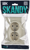 SKANDY Розетка 2-местная с заземлением с защитными шторками 16А в сборе SK-R07B бежевый IEK1