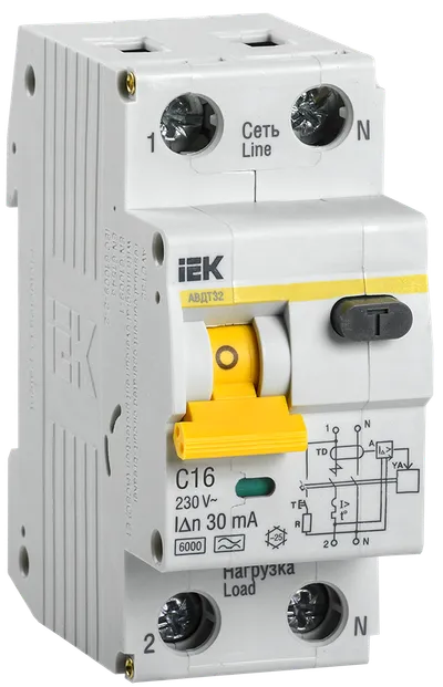 KARAT Автоматический выключатель дифференциального тока АВДТ 32 C16 30мА тип A IEK