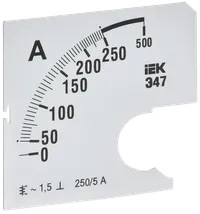 Шкала сменная для амперметра Э47 250/5А класс точности 1,5 72х72мм IEK