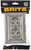 BRITE Розетка 2-местная с заземлением с защитными шторками плоская 16А в сборе РСшПл12-3-БрШ шампань IEK1