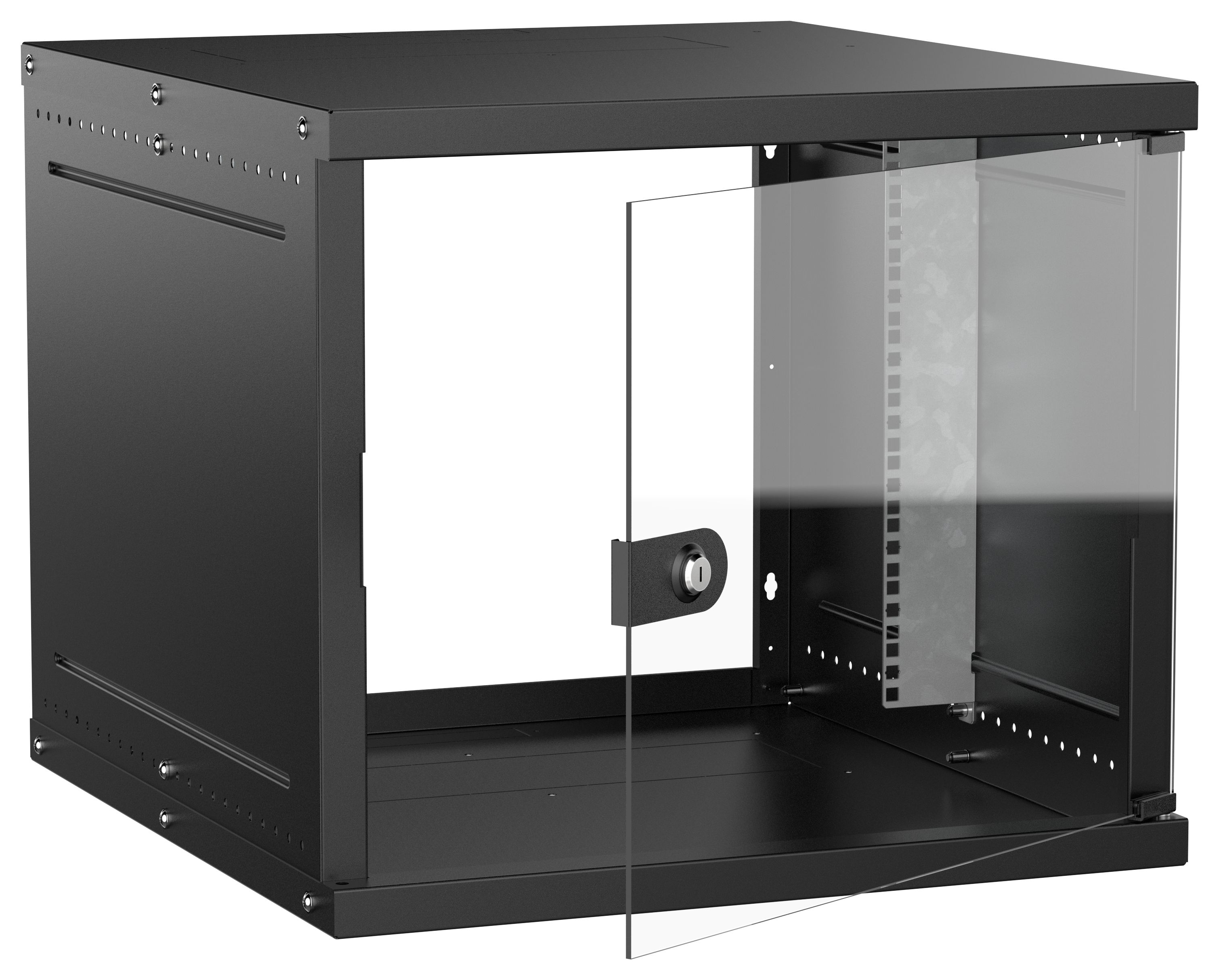 Шкаф настенный 19" 9U 600х650мм стеклянная дверь черный GENERICA (LWE5-09U67-GF-G)