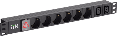 ITK PDU 6 розеток немецкий стандарт + 2 С13 c LED выключателем 1U вход С14 без кабеля алюминиевый профиль
