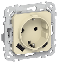 FLITE Розетка 1-местная с заземлением с защитными шторками 16А с USB A+C 20Вт РСЮшс11-0-ФлН навахо IEK