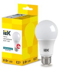 Лампа светодиодная ALFA A60 груша 8Вт 230В 4000К E27 (6шт) IEK