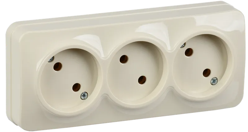 RS23-2-XK Triple socket without grounding contact 16A with opening installation GLORY (cream) IEK