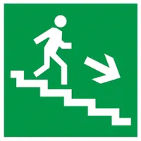 Self adhesive label 50x50mm "Evacuation exit direction down the stairs to the right"
