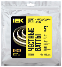 Лента светодиодная 5м COB 312LED/м 8Вт/м IP65 ширина 8мм 24В теплый белый IEK