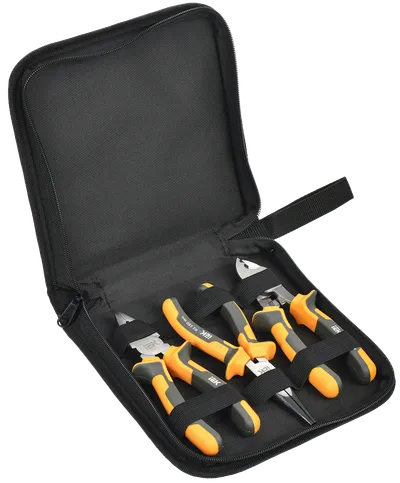 K1 Series N-02 Tool Set (Master) is a multifunctional hand tool set suitable for plumbing and assembly work. The kit includes 160mm pliers, 160mm cable cutters and 160mm thin nose pliers. 
Handle material - polypropylene and polyvinylchloride PP+PVC.