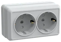 OKTAVA 2-gang socket with grounding with protective shutters for open installation 16A RSsh22-3-OB white IEK