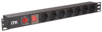 ITK PDU 7 розеток нем. стандарт, с LED выключателем и защитой от перенапряжения, без шнура, вх. C14, алюминиевый профиль