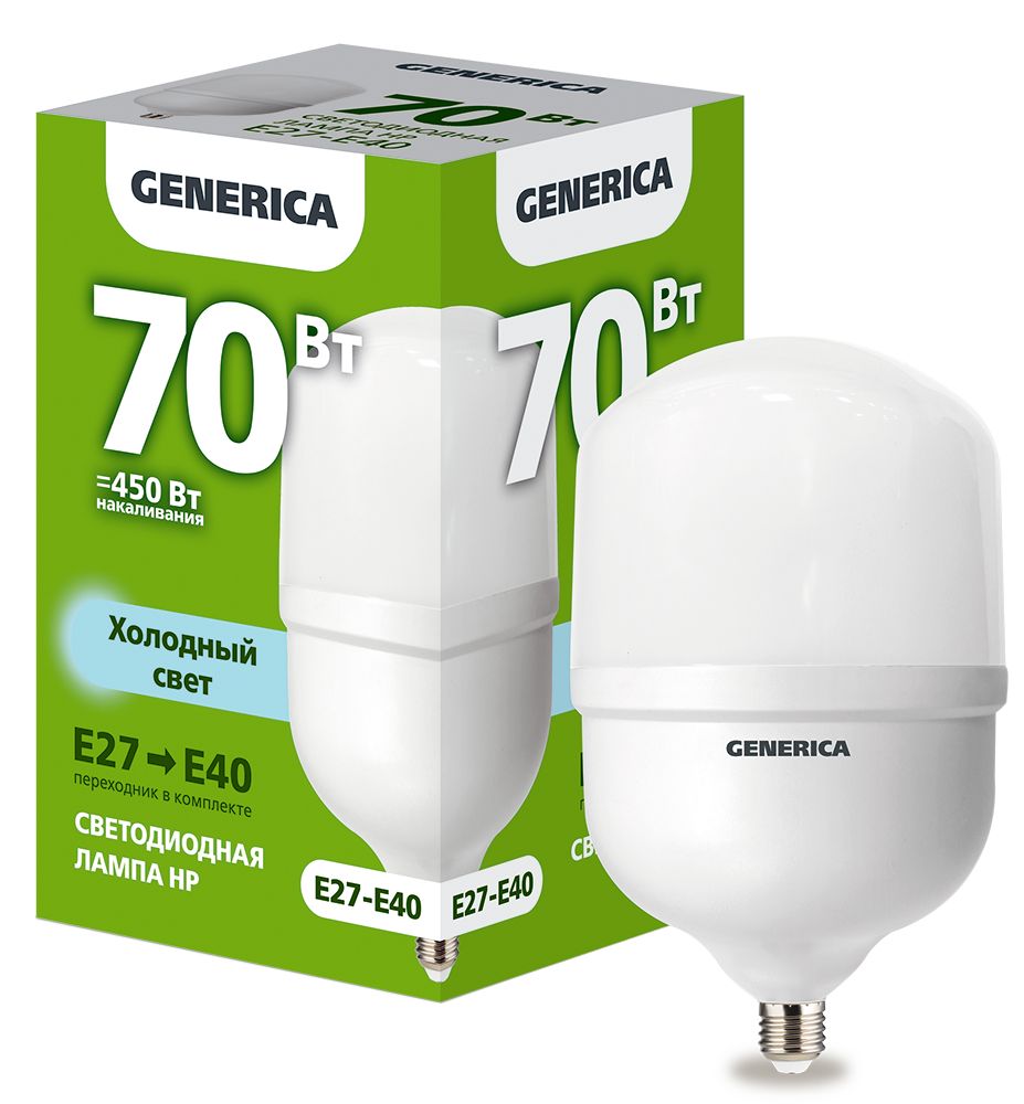 Лампа светодиодная HP 70Вт 230В 6500К E27-E40 GENERICA (LL-HP-70-230-65-E27-E40-G)