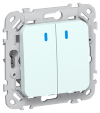 FLITE Выключатель 2-клавишный с индикацией 10А ВС12-1-1-ФлХЛ холодный лед IEK