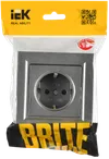 BRITE 1-gang earthed socket with protective shutters 16A, complete PCP14-1-0-BrS steel IEK1