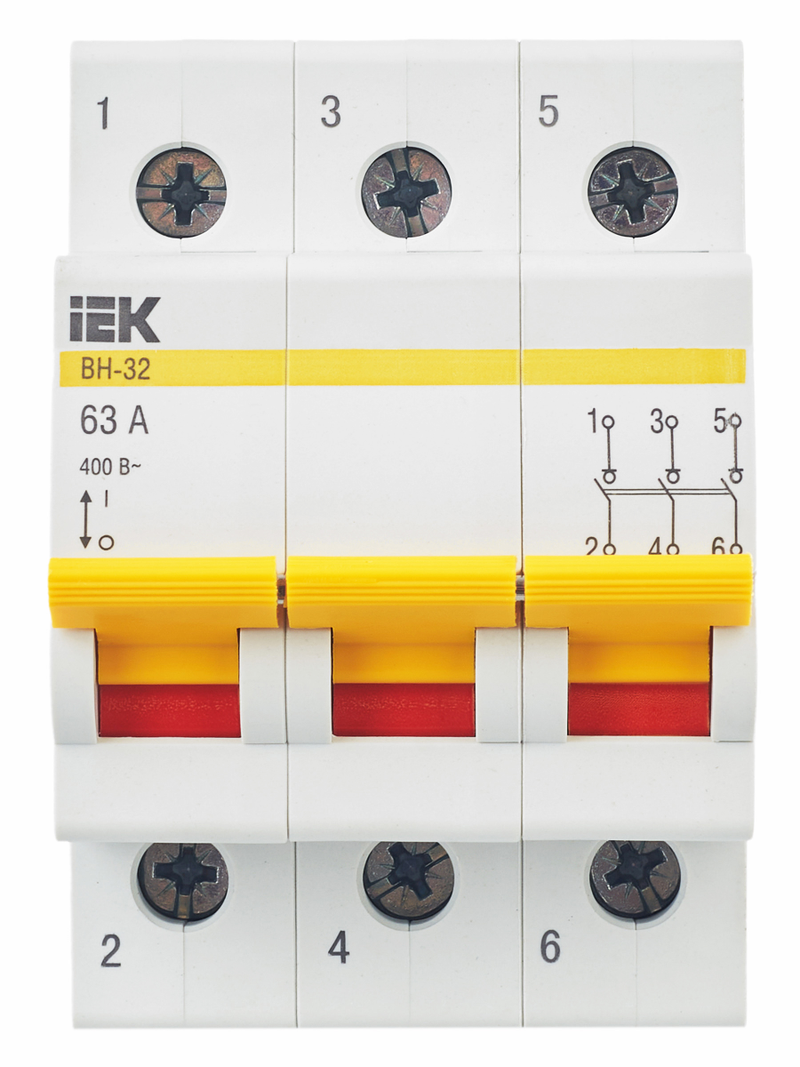 Выключатель нагрузки (мини-рубильник) ВН-32 3Р 63А IEK (MNV10-3-063) -  характеристики, документация, где купить