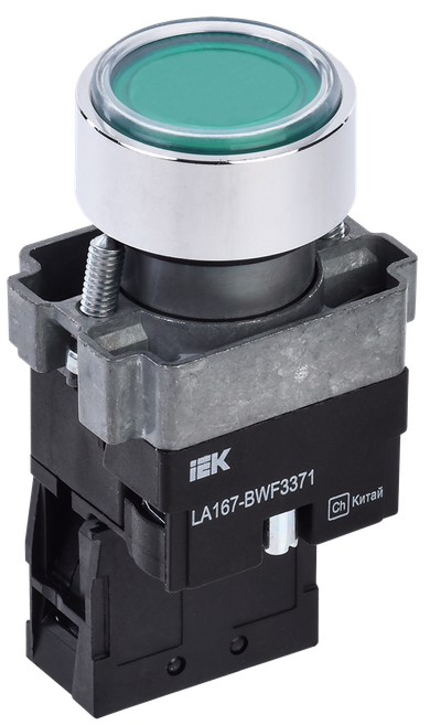 Кнопка управления LA167-BWF3371 d=22мм RC 1NO с подсветкой зеленая IEK