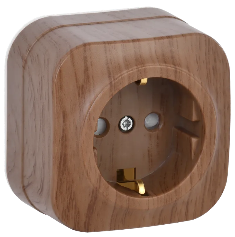 RSSh20-3-XD Single socket with grounding contact with protective shutter 16A open installation GLORY (oak) IEK