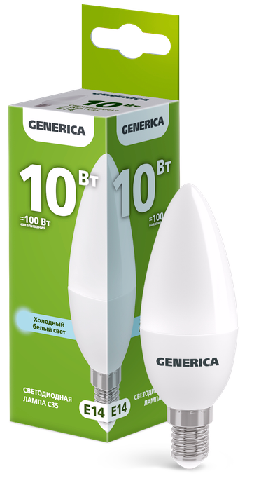 Лампа светодиодная C35 свеча 10Вт 230В 6500К E14 GENERICA