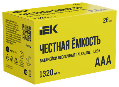 Батарейка щелочная Alkaline LR03/AAA (28/бокс) IEK