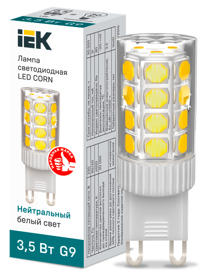 Лампа светодиодная CORN капсула 3,5Вт 230В 4000К керамика G9 IEK