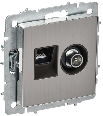 BRITE Розетка двойная TV+RJ45 кат.5E РТВ/РК12-БрГН металл хром/никель IEK