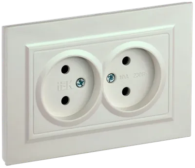 BRITE 2-gang socket without earthing without protective shutters 10A, complete RS12-2-BrZh pearl IEK