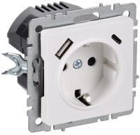 BRITE Розетка 1-местная с заземлением с защитными шторками 16А с USB A+C 18Вт РЮш11-1-БрАБ арктический белый IEK