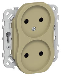 FLITE Розетка 2-местная без заземления без защитных шторок безвинтовое крепление 10А РС02-1-ФлО оливковый IEK